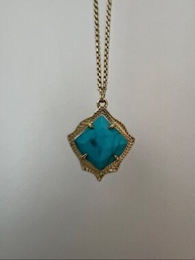 Kendra Scott Turquoise Stone Pendant Necklace - Blue Gold Frame